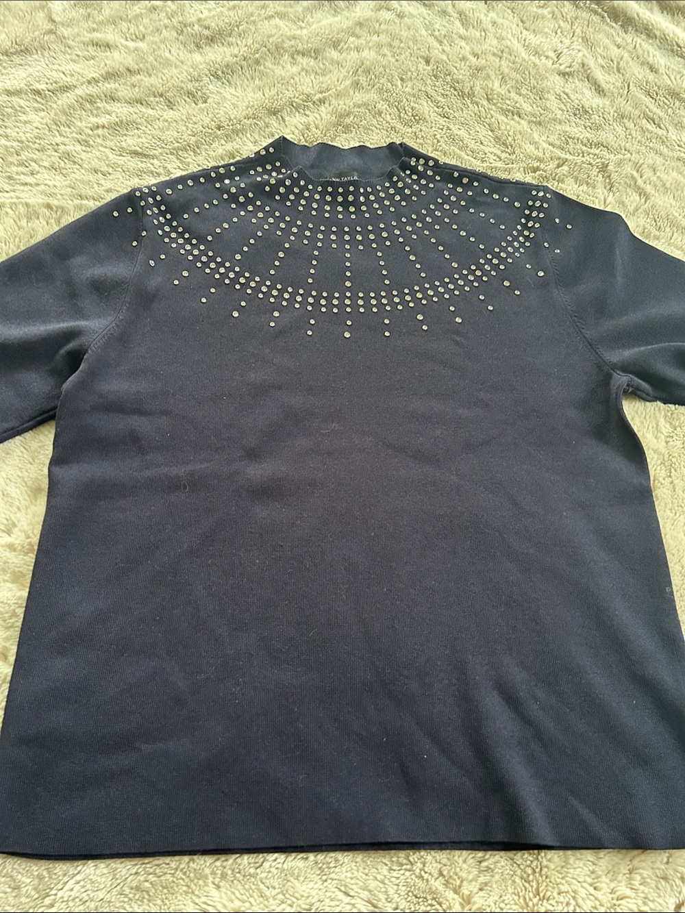 Ann Taylor Navy Sweater with Studded Yoke